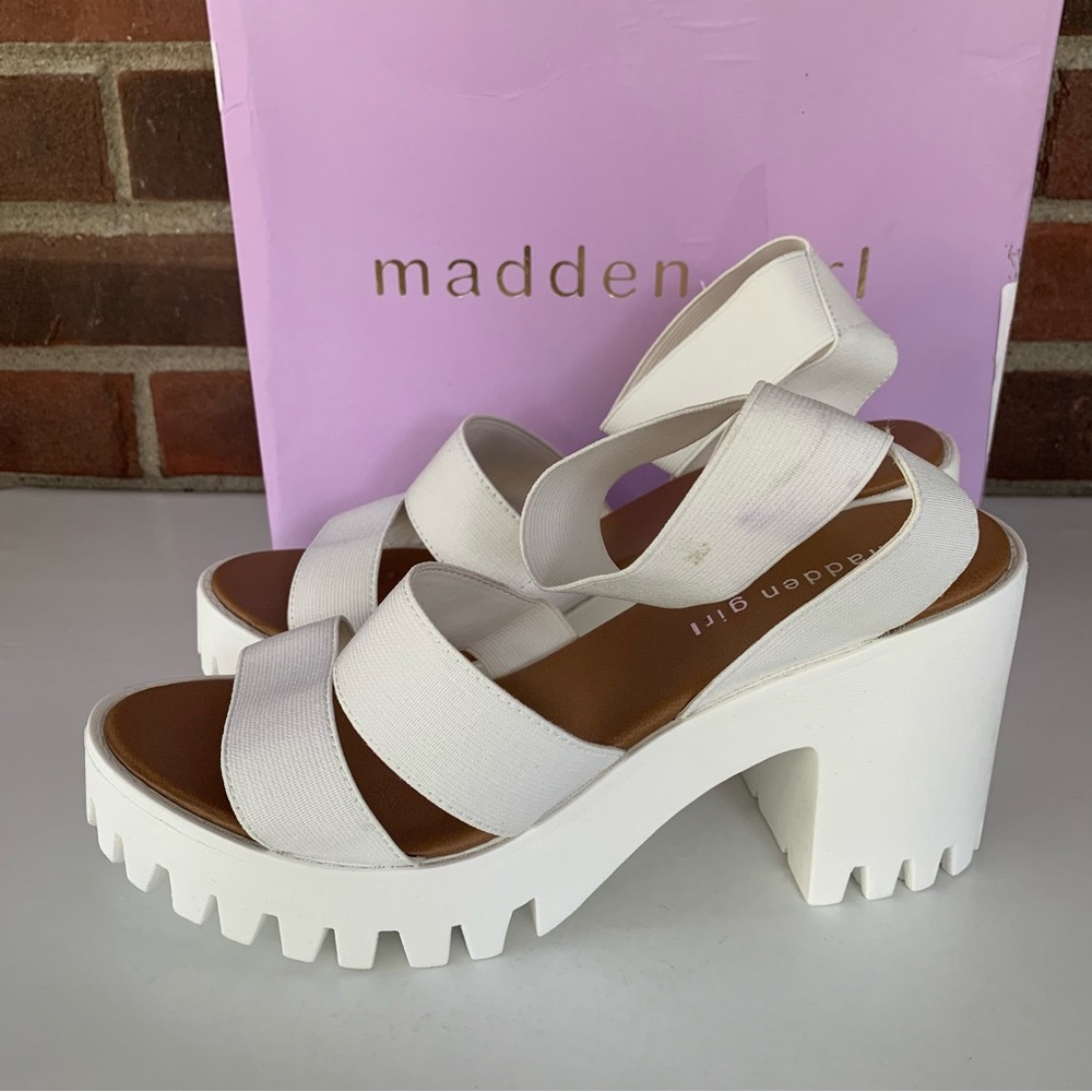 Madden Girl Women's Sohoo White Fabric Platform Block Strappy Sandals US 9 M - Picture 6 of 12